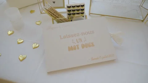 Wish box table decoration for guests at a wedding. beautiful table Stock Footage 264735069
