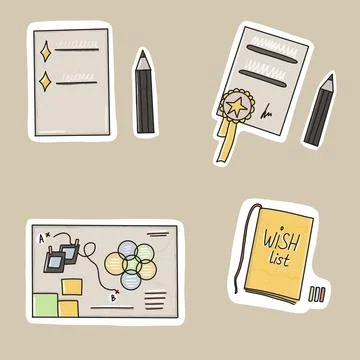 Wish card and to-do list stickers isolated on light background Stock Illustration