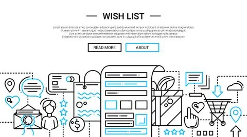 Wish List - line design website banner temlate Illustrazione stock