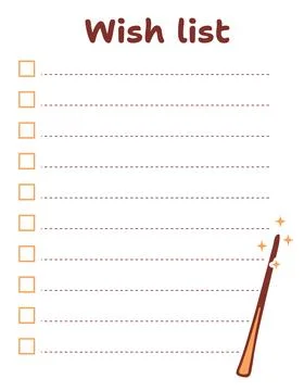 Wish list with magic wand. Cute planner template. Dream task checklist sheet Stock Illustration