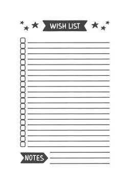 Wish List. Printable Organizer for Study, School or Work. Stock Illustration