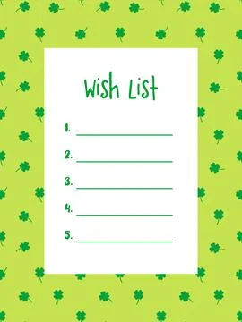 Wish list, template. Printable. Clover background texture design. Stock Illustration