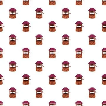 Wishing well pattern repeating on white background Illustration