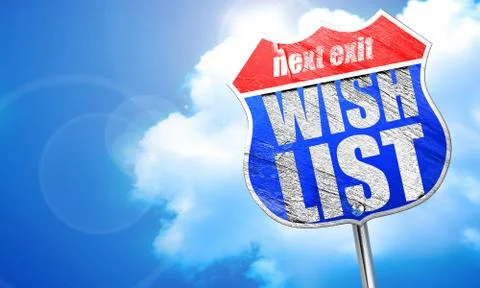 Wishlist, 3D rendering, blue street sign Stock Illustration
