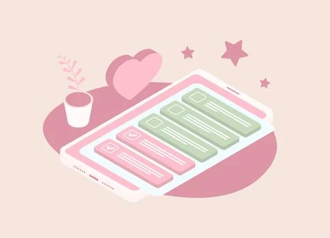 Wishlist and to-do-list concept. Smartphone with checklists and tasks app Stock Illustration