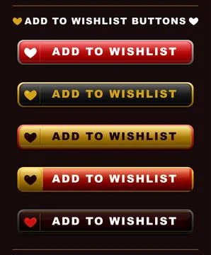Wishlist Buttons 5 Variations Red Black Gold Vector UI Set Stock Illustration