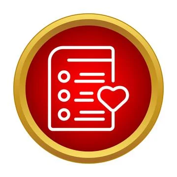 Wishlist document icon with heart symbol in red circle Stock Illustration