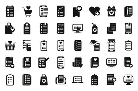 Wishlist icons set simple vector. Document page 库存插图