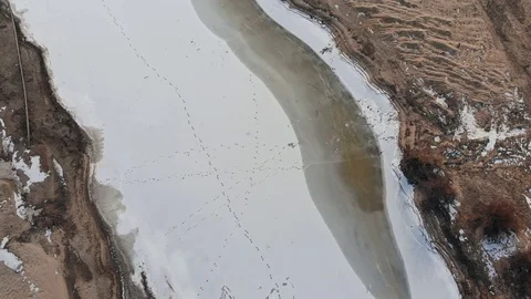 Wisla river during winter time seen from above Stock Footage 89915661