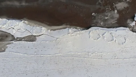 Wisla river during winter time seen from above Stock Footage 89916042