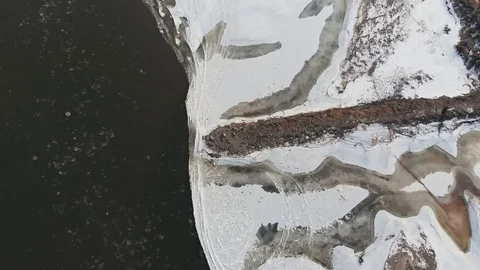 Wisla river during winter time seen from above Stock Footage 89916188