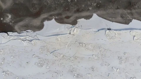 Wisla river during winter time seen from above Stock Footage 89916753