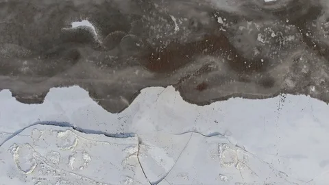 Wisla river during winter time seen from above Stock Footage 89916927