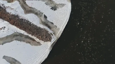 Wisla river during winter time seen from above Stock Footage 89917813