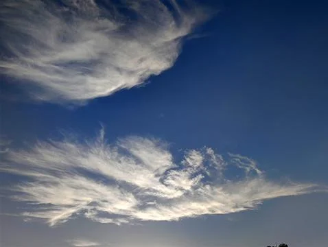 Wispy clouds in blue evening sky Photos