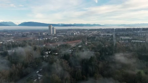Wispy Clouds At Sunrise Over Langley Township, British Columbia, Canada. Aerial Video stock 331033698