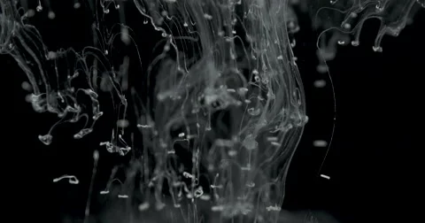 Wispy strands of white ink react to the water to create a unique environment Video stock 68565820