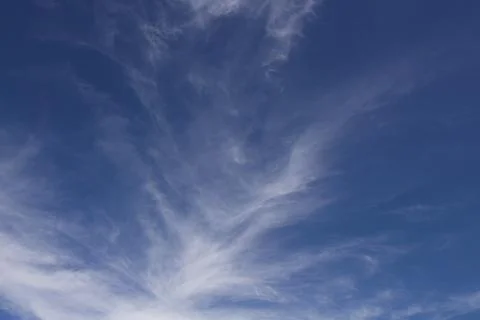 Wispy white clouds in a blue sky. Stock Photos