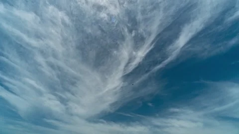 Wispy White Clouds Drifting Slowly Across A Clear Deep Blue Sky Background Stock Footage 341962587