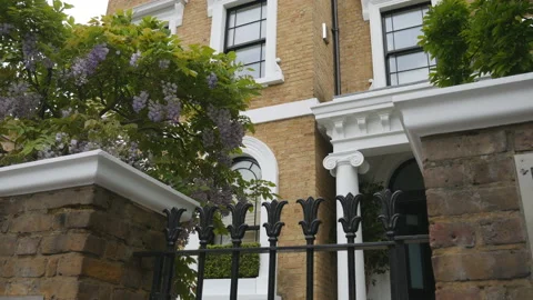 Wisteria branches in blossom in a front yard. Stock Footage 122960845