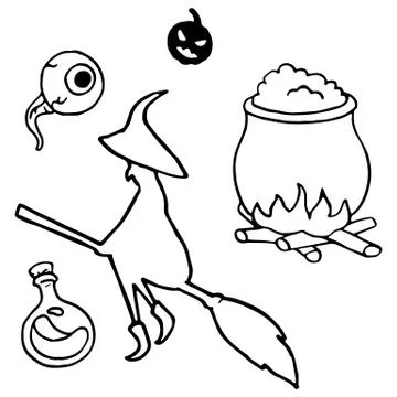 Witch accessories on white isolated backdrop Stock Illustration