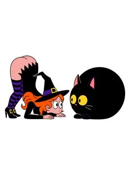 Witch and Black Cat Stock Illustration