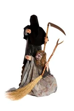 Witch and death point to viewer 写真素材