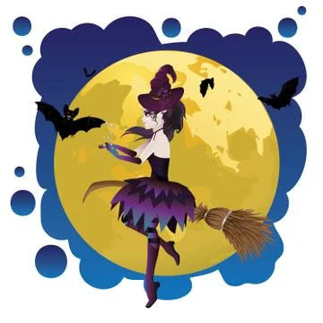 Witch and Full Moon Stock Illustration