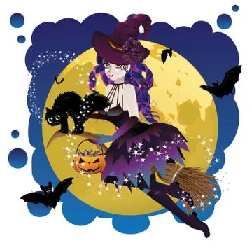 Witch and Full Moon 스톡 일러스트