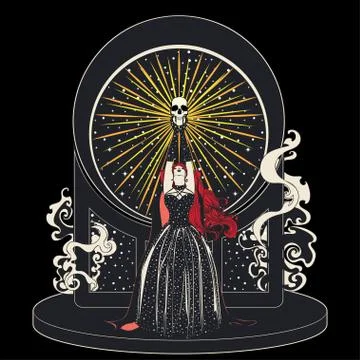 Witch and human skull Stock Illustration