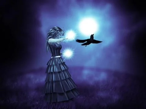 Witch and raven Stock Illustration