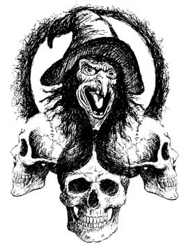 Witch and skull Illustrazione stock