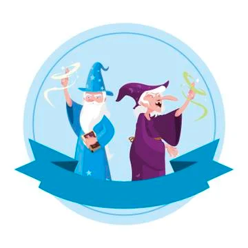 Witch and wizard of tales characters Ilustração Stock