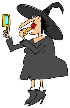Witch applying lipstick Stock Illustration
