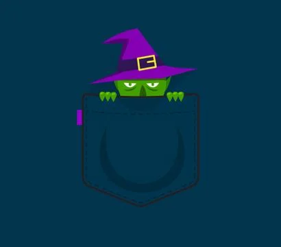 A witch behind the pocket. Isolated Vector Illustration Stock Illustration