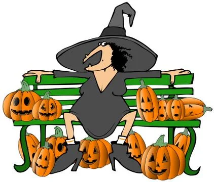 Witch on a bench Stock Illustration