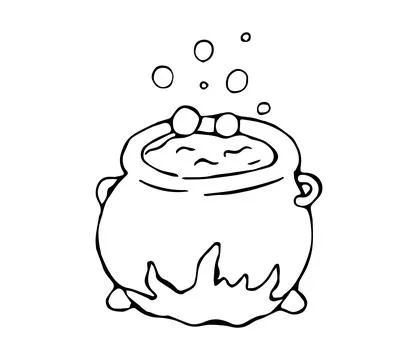 Witch Boiling Cauldron Halloween Hand Drawn Doodle Clipart Stock Illustration