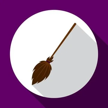 Witch broom flat icon with long shadow. Stock Illustration