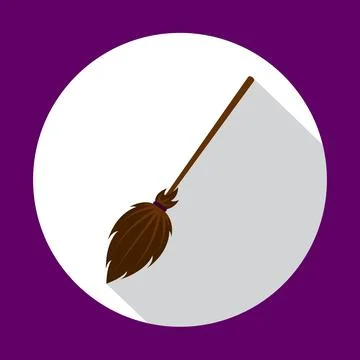 Witch broom flat icon with long shadow. Stock Illustration