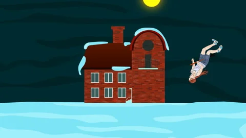 Witch on a broom flies out of the chimney Stock Footage 101739086