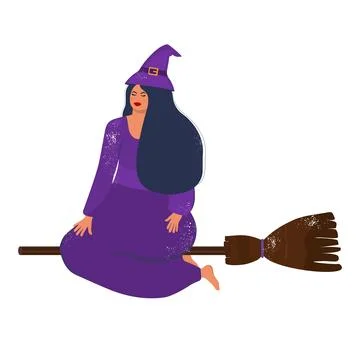 Witch on a broom for Halloween. Stock Illustration