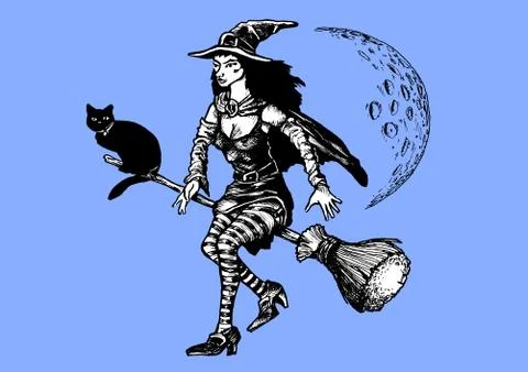 Witch on a broom Stock Illustration