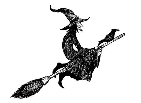 Witch with broom 스톡 일러스트