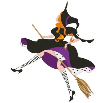 Witch with broom Illustrazione stock