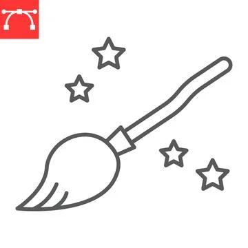 Witch broom line icon Stock Illustration