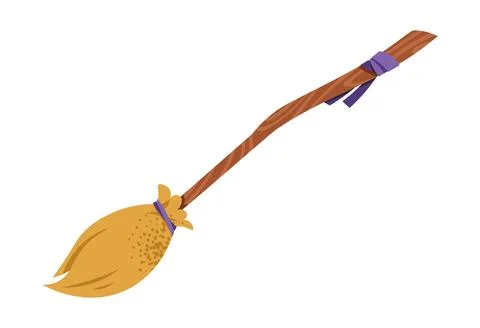 Witch Broom Magic Flight Flat Vector Illustration Isolated on White Background Stock Illustration