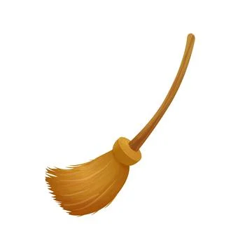 Witch Broom, magic tool in cartoon style isolated on white background. Wizard Illustrazione stock
