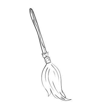 Witch broom outline cartoon vector symbol icon design. Beautiful illustration Stock Illustration