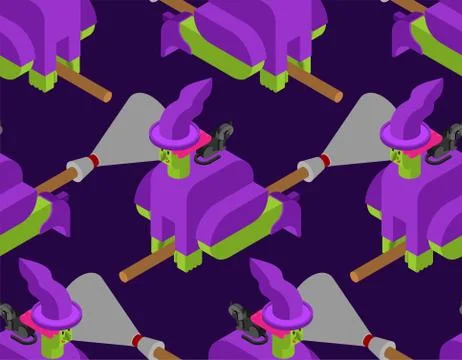 Witch on broom pattern seamless. Halloween background Vector illustration. Illustrazione stock