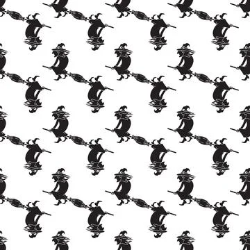Witch on broom pattern seamless vector Illustrazione stock
